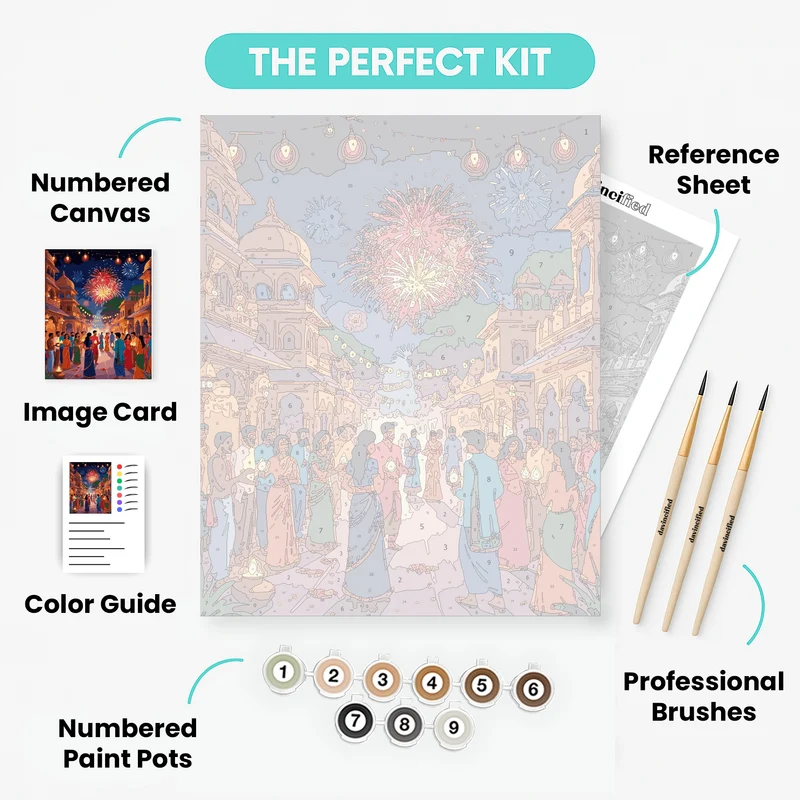 Festive Diwali Street Celebration with Fireworks - Paint by Numbers Kit
