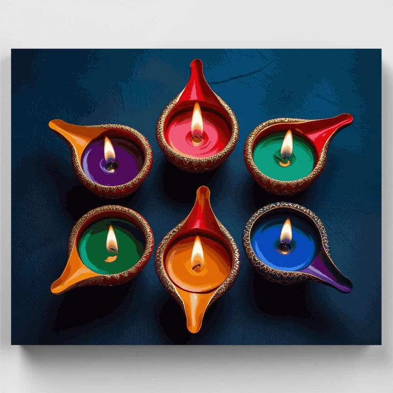 Colorful Diwali Oil Lamps - Paint by Numbers Kit