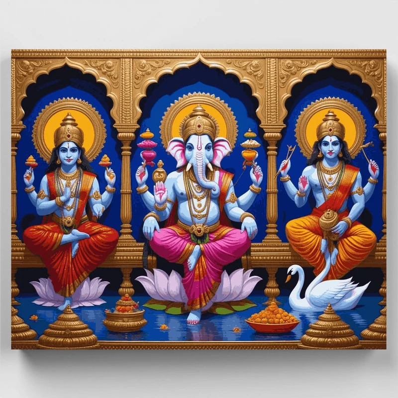 Hindu Deities Lakshmi Ganesha Saraswati - Paint by Numbers Kit