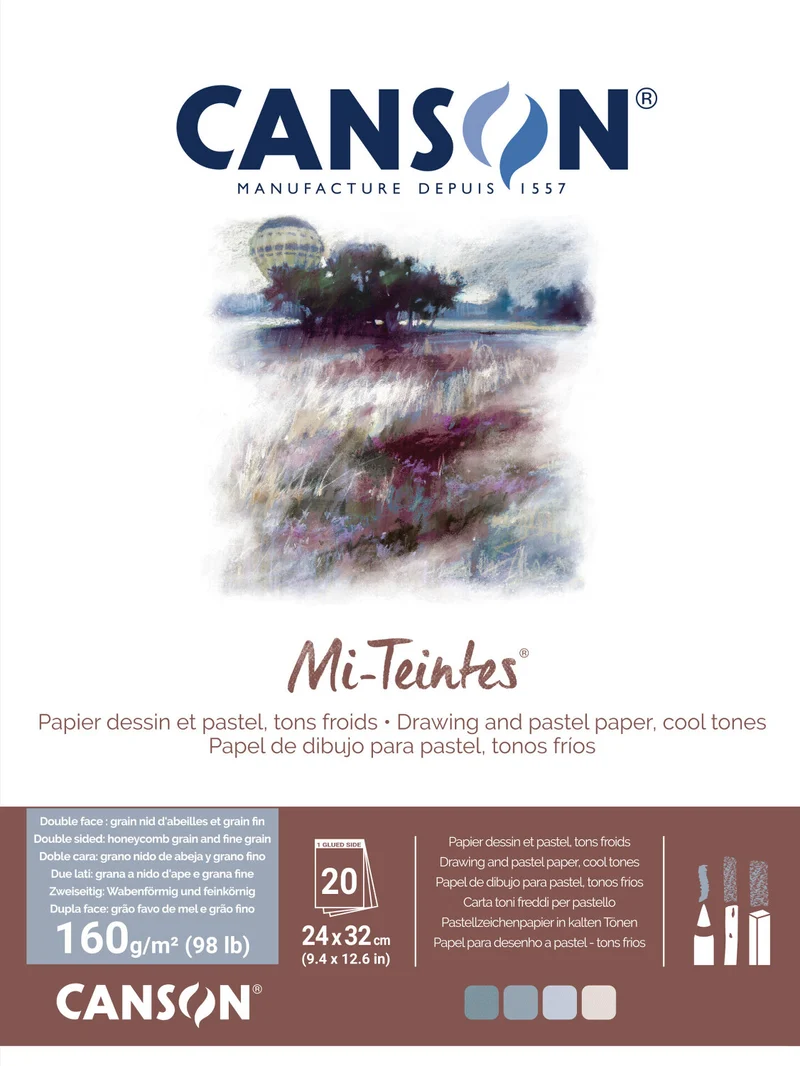 Μπλοκ για παστέλ CANSON Mi-Teintes 160 g/m² 20 φύλλα – 24 x 32 cm, γκρι και μπλε