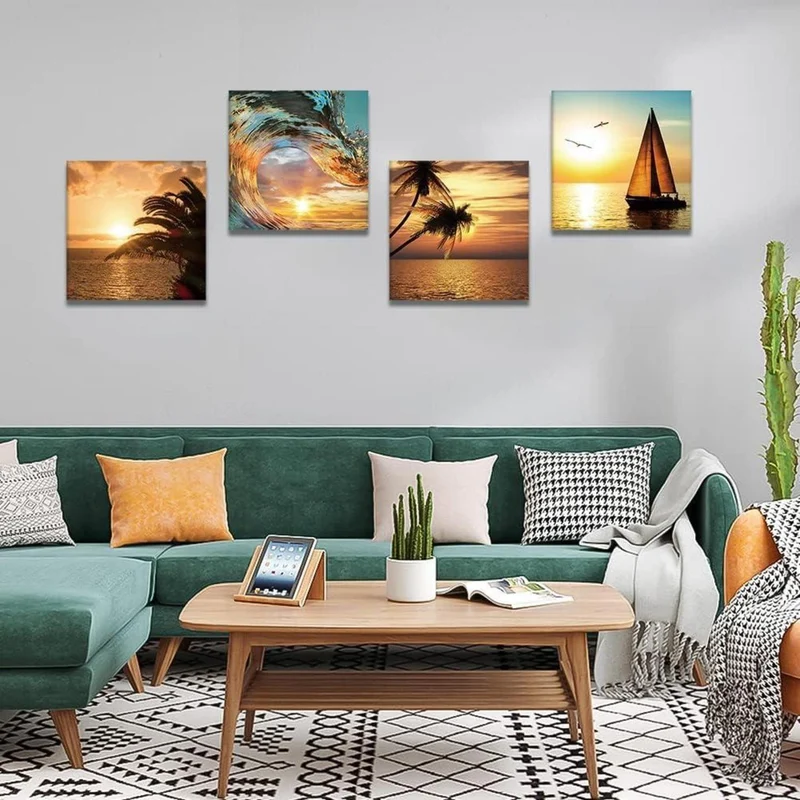 4-teilig Leinwandbild Segelboot & Meer - Moderne Wanddekoration 30x30cm