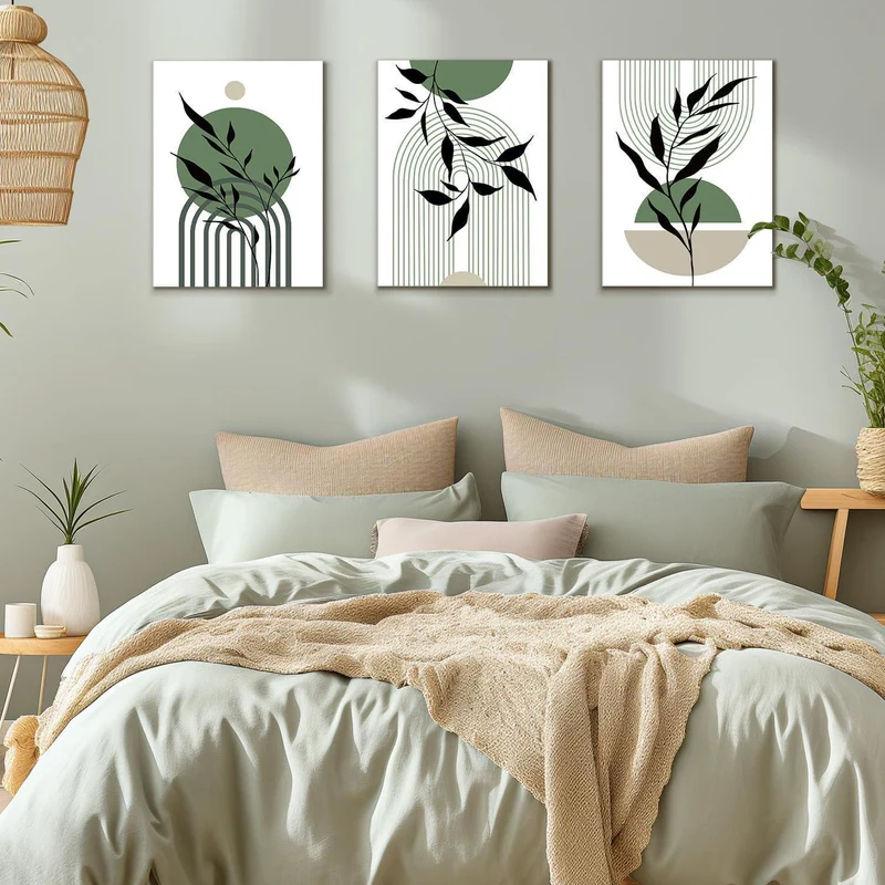 Gerahmte Salbei Grün Boho Wandkunst 3er Set 12x16 Zoll