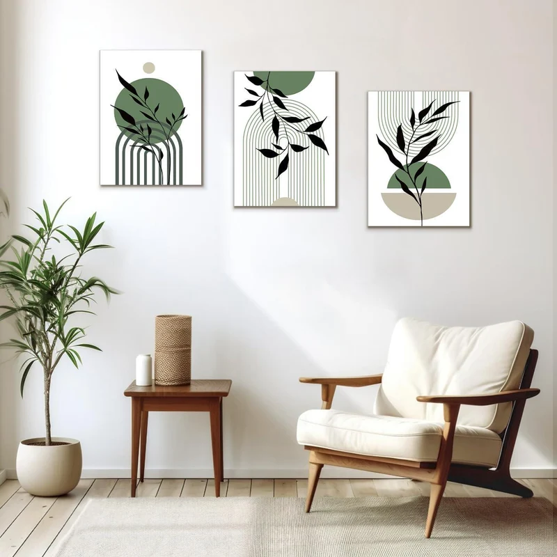 Gerahmte Salbei Grün Boho Wandkunst 3er Set 12x16 Zoll