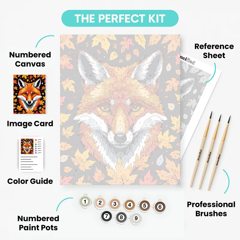 Vibrant Fox Portrait with Autumn Leaves - Paint by Numbers Kit