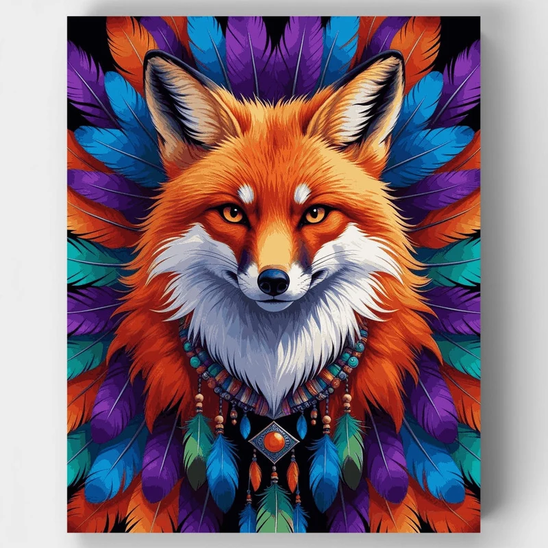 Vibrant Spirit Fox with Feathers - Paint by Numbers Kit