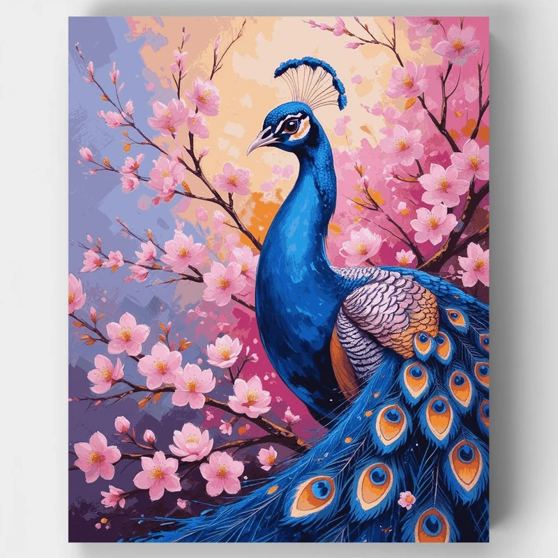 Majestic Peacock with Cherry Blossoms - Paint by Numbers Kit