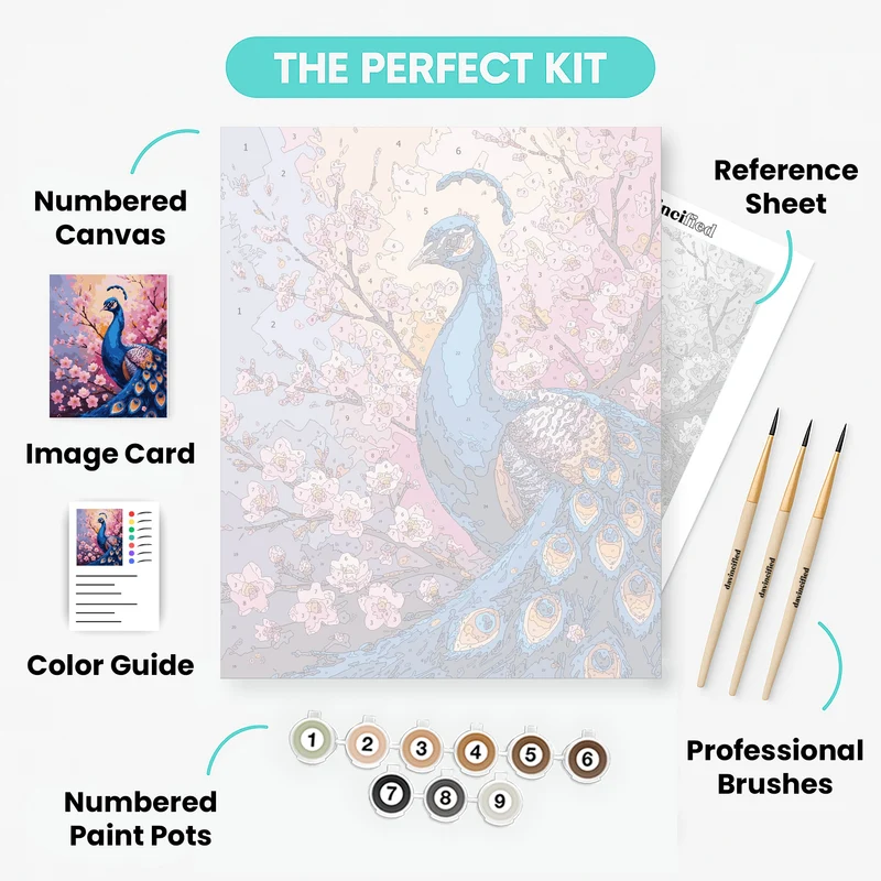 Majestic Peacock with Cherry Blossoms - Paint by Numbers Kit