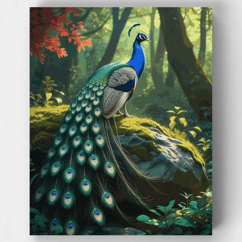 Majestic Peacock in Enchanted Forest - Paint by Numbers Kit