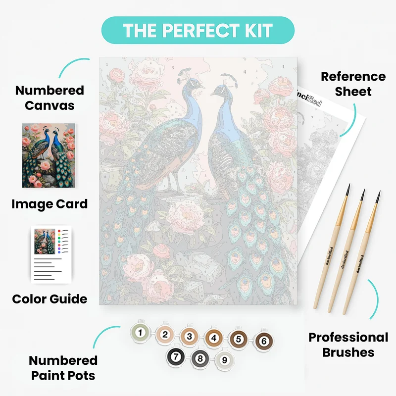 Majestic Peacocks with Pink Peonies - Paint by Numbers Kit