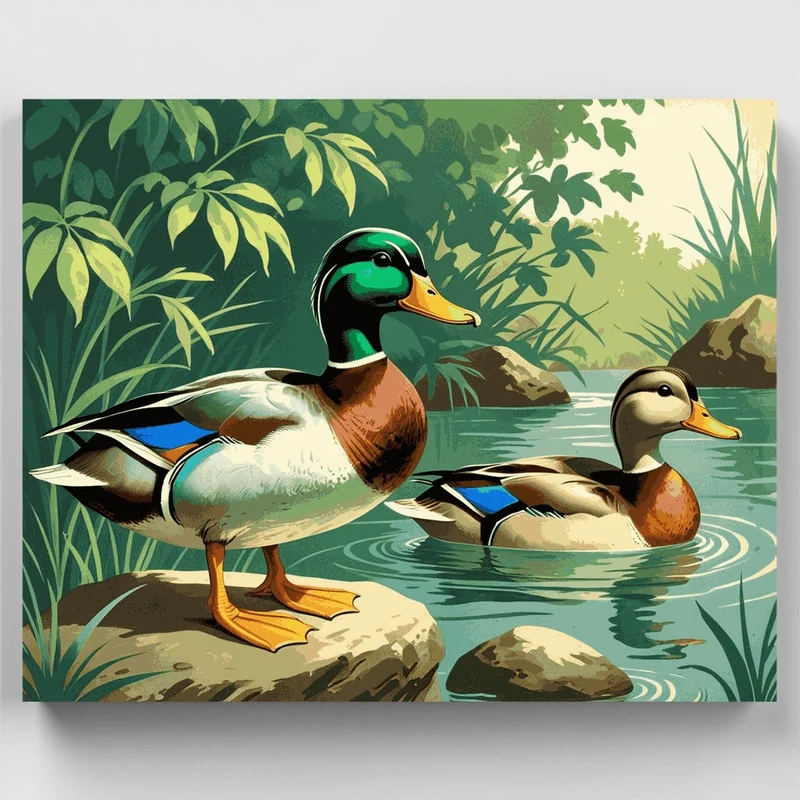 Mallard Ducks in Tropical Paradise - Paint by Numbers Kit