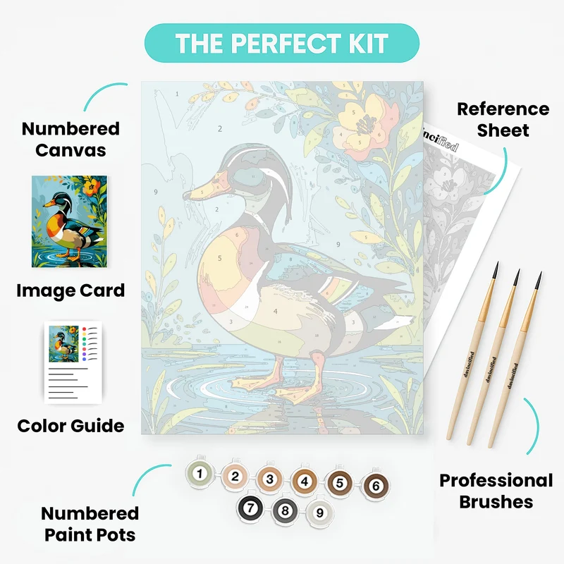 Colorful Wood Duck in Pond - Paint by Numbers Kit