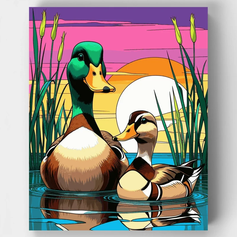 Two Ducks in Sunset Waters - Paint by Numbers Kit