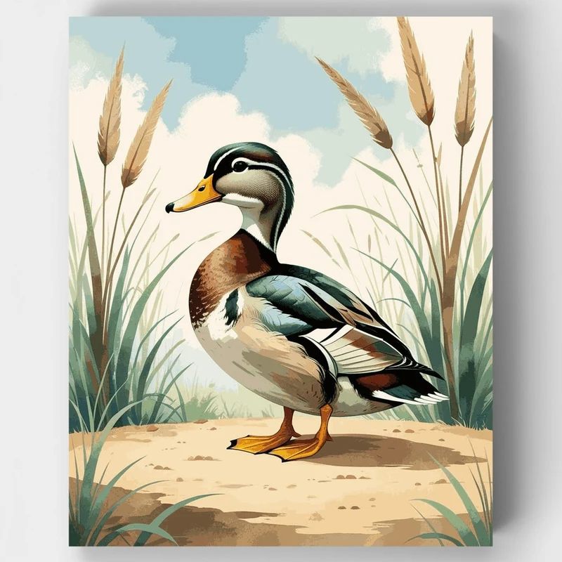 Elegant Duck in Wetland Grass - Paint by Numbers Kit