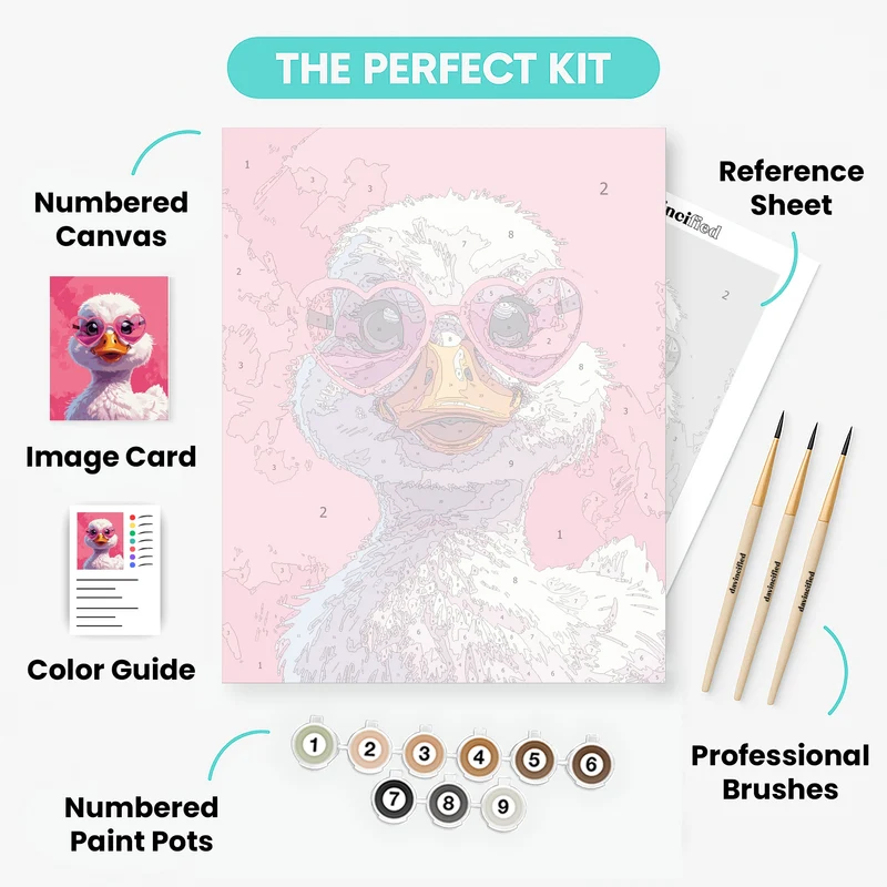 Fashionable Ostrich with Heart Sunglasses - Paint by Numbers Kit