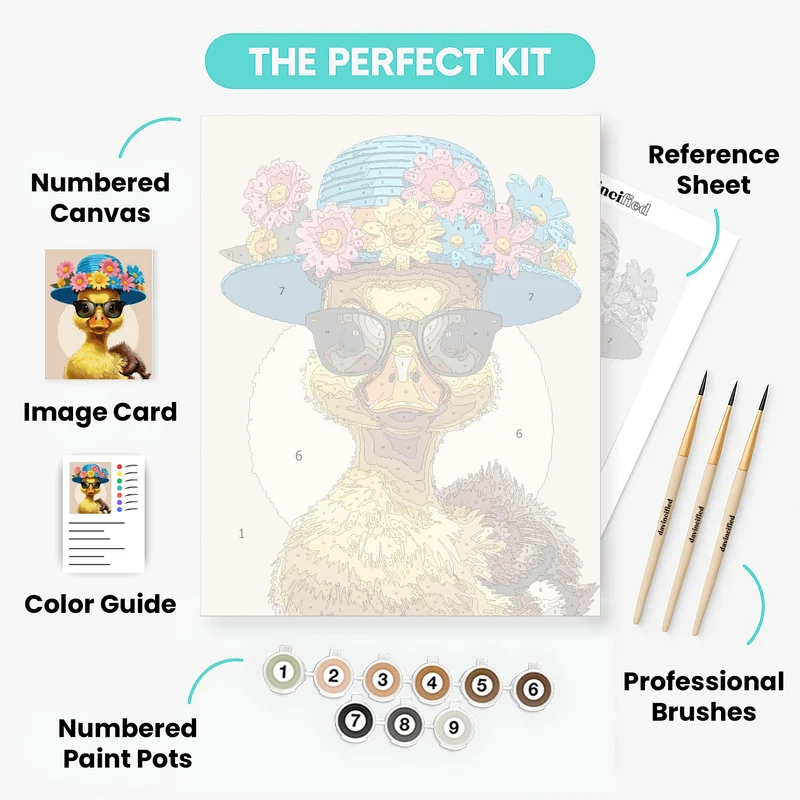 Fashionable Duck with Flower Hat - Paint by Numbers Kit