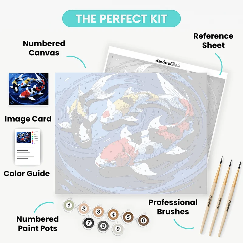 Koi Fish Dance in Blue Waters - Paint by Numbers Kit