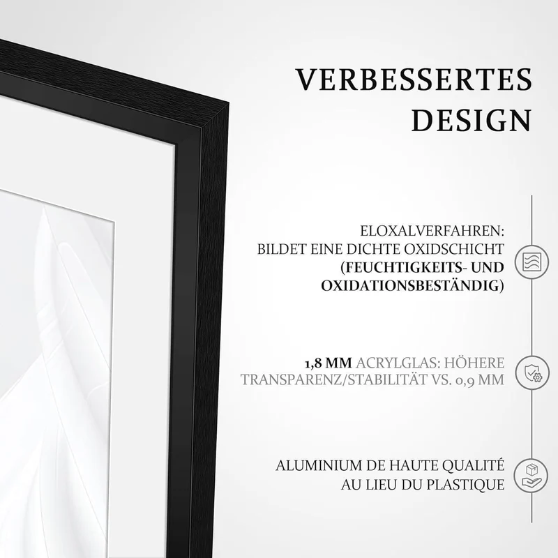 Bilderrahmen 40x60 cm Aluminium Schwarz mit Kunstglas