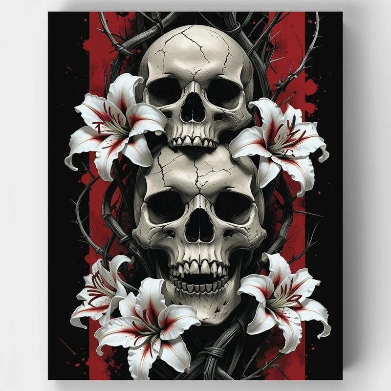 Gothic Skulls with White Lilies - Paint by Numbers Kit
