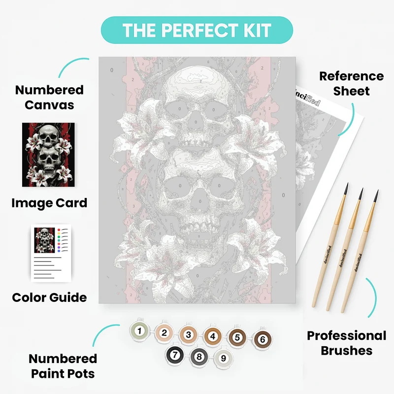 Gothic Skulls with White Lilies - Paint by Numbers Kit