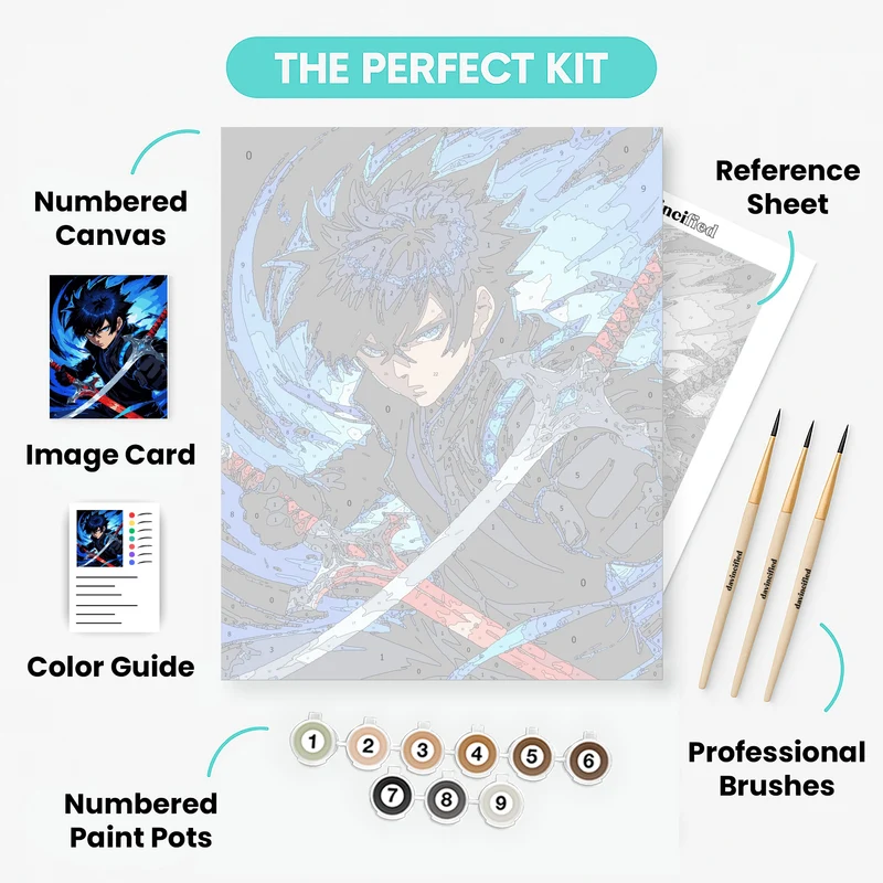 Anime Warrior with Blue Flames and Sword - Paint by Numbers Kit