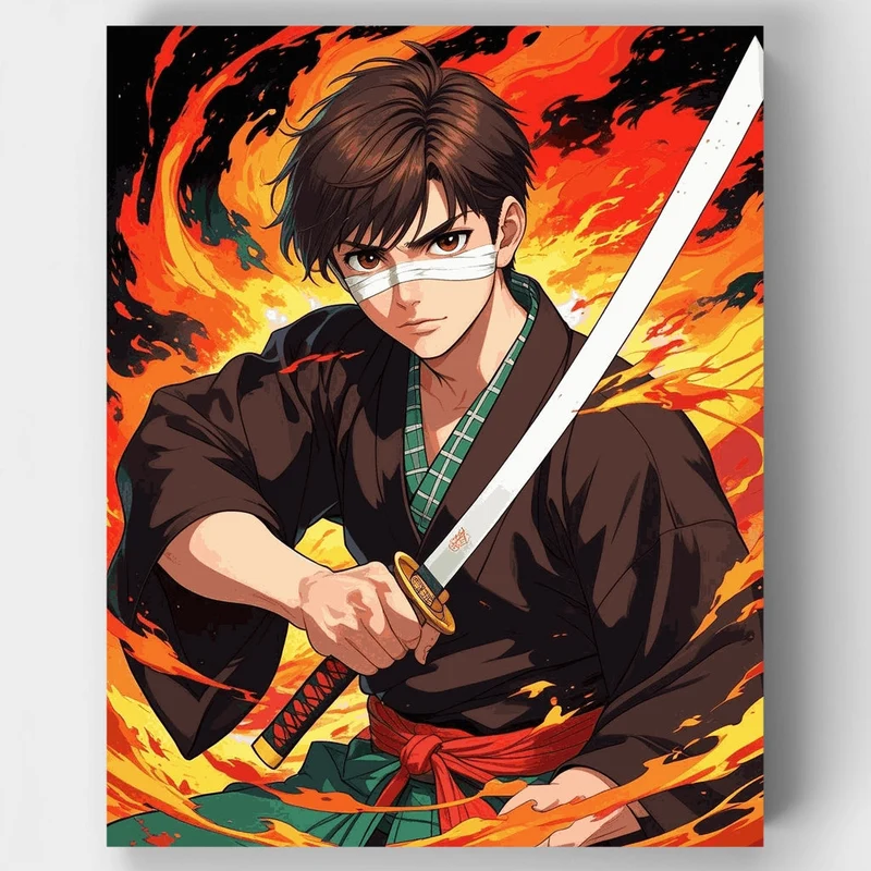 Anime Samurai Warrior with Katana - Paint by Numbers Kit