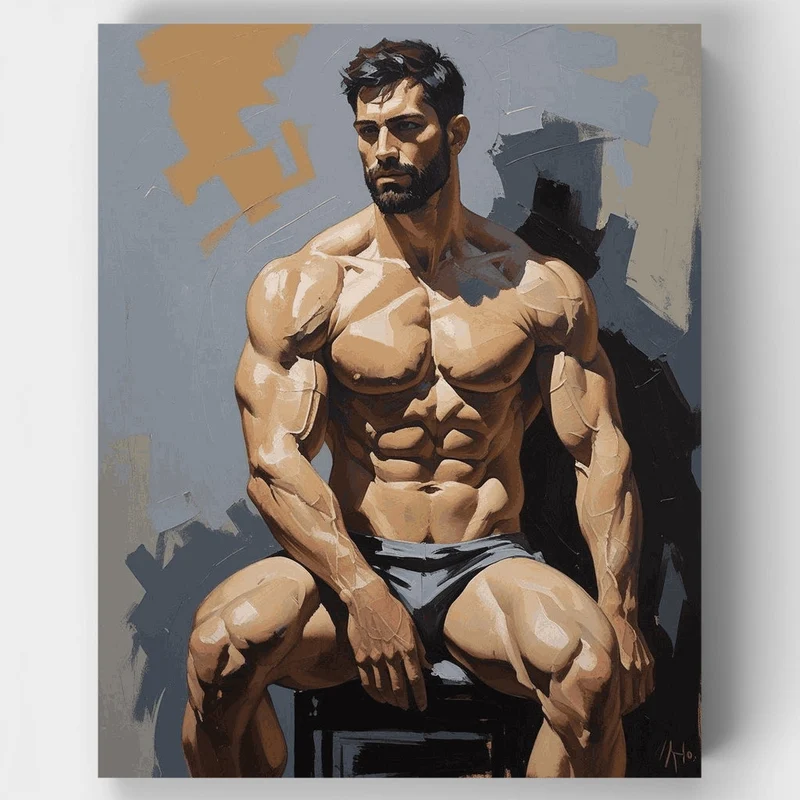 Muscular Bearded Man Portrait - Paint by Numbers Kit