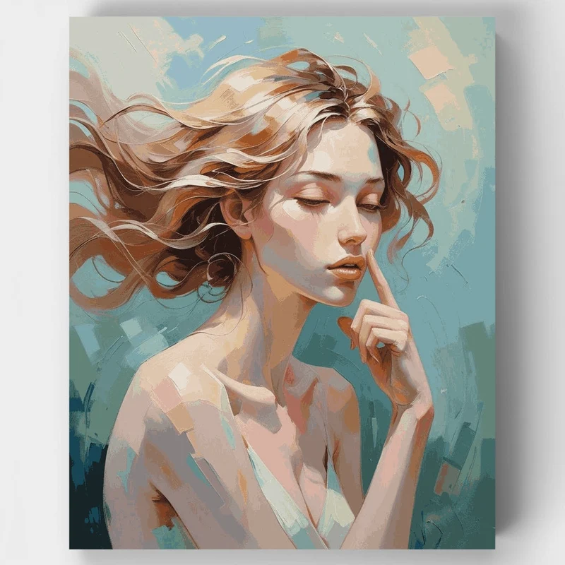 Contemplative Beauty with Flowing Hair - Paint by Numbers Kit