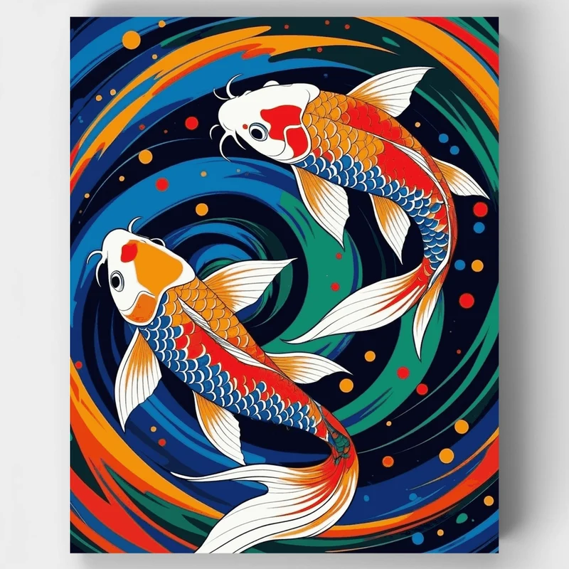 Koi Fish in Swirling Colors - Paint by Numbers Kit
