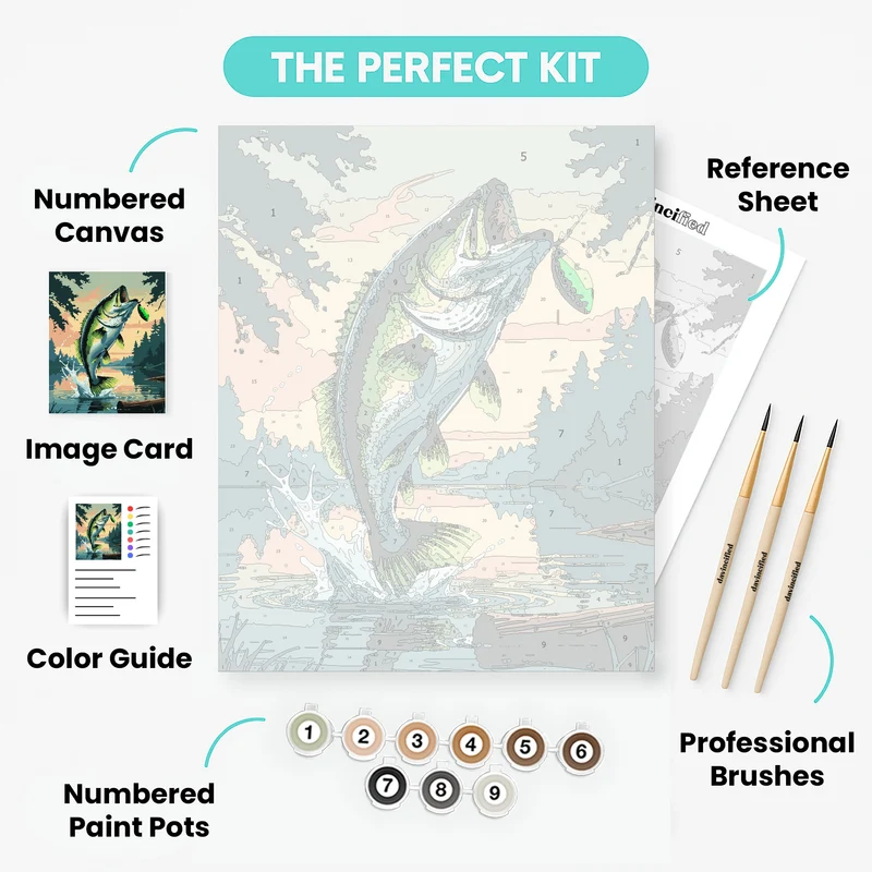 Leaping Bass Fish at Sunset - Paint by Numbers Kit