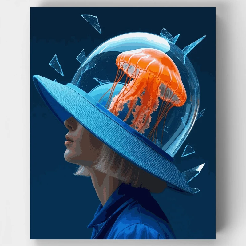 Surreal Jellyfish Hat Portrait - Paint by Numbers Kit