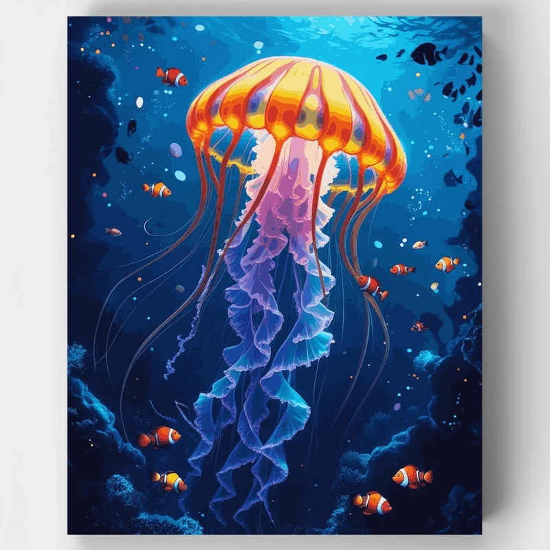 Vibrant Jellyfish with Clownfish - Paint by Numbers Kit