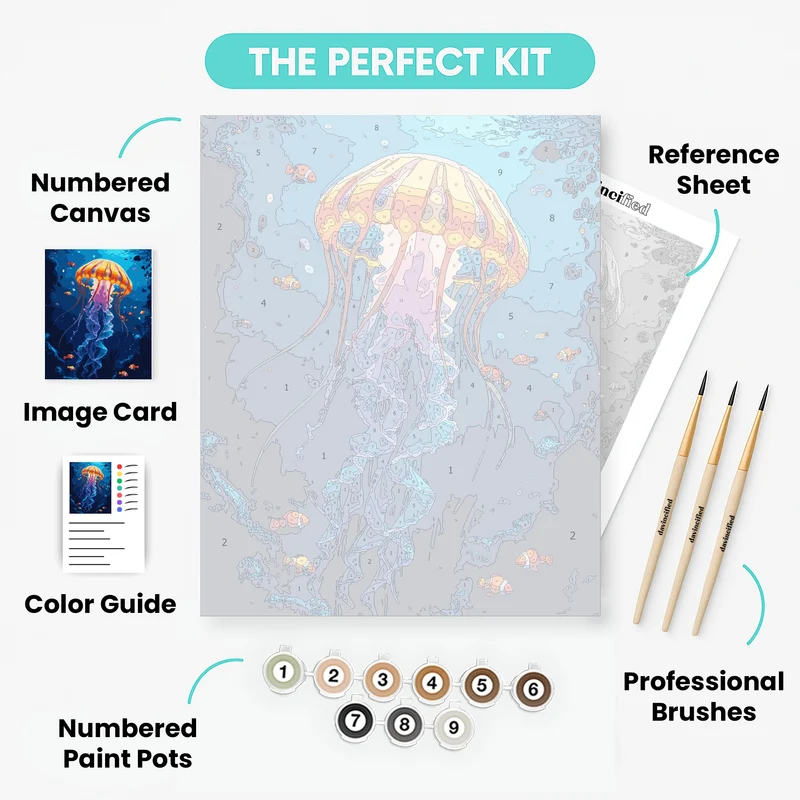 Vibrant Jellyfish with Clownfish - Paint by Numbers Kit