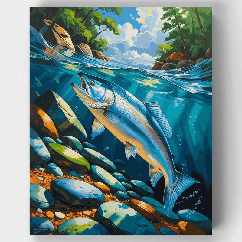 Majestic River Trout in Crystal Waters - Paint by Numbers Kit
