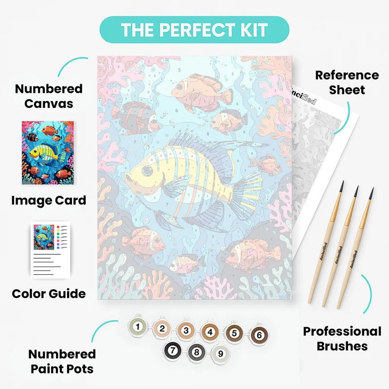 Vibrant Reef Fish Collection Underwater Scene - Paint by Numbers Kit