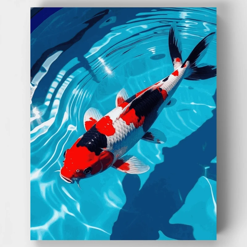 Showa Sanshoku Koi Swimming in Rippling Water - Paint by Numbers Kit