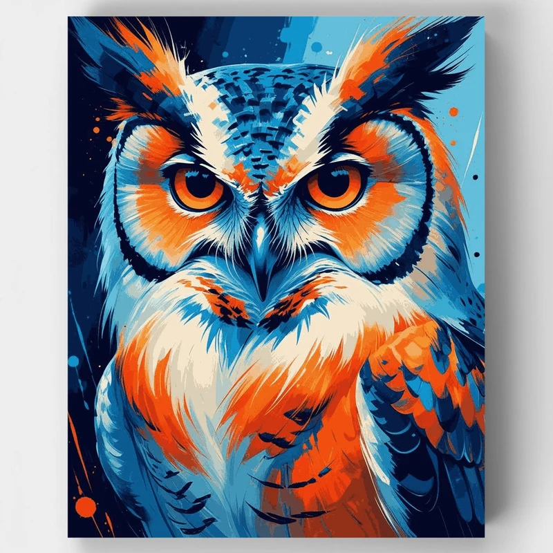 Vibrant Blue and Orange Owl - Paint by Numbers Kit