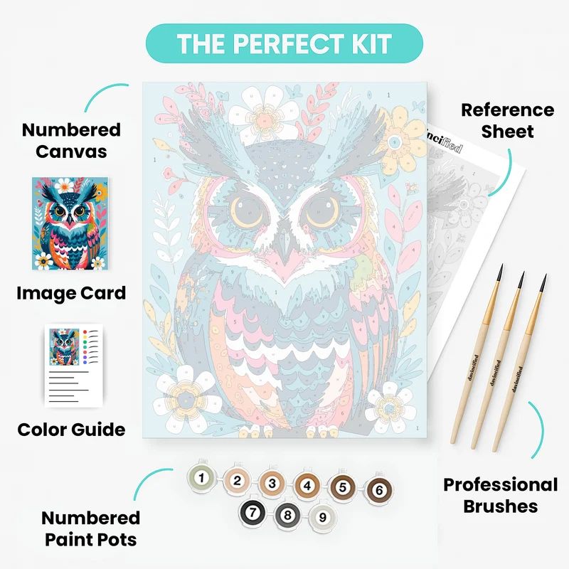 Vibrant Owl with Floral Blooms - Paint by Numbers Kit