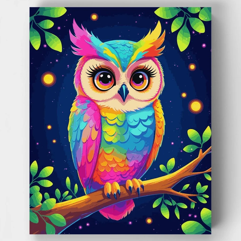 Rainbow Owl Under Starry Night - Paint by Numbers Kit