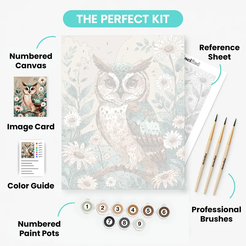Whimsical Owl in Daisy Garden - Paint by Numbers Kit