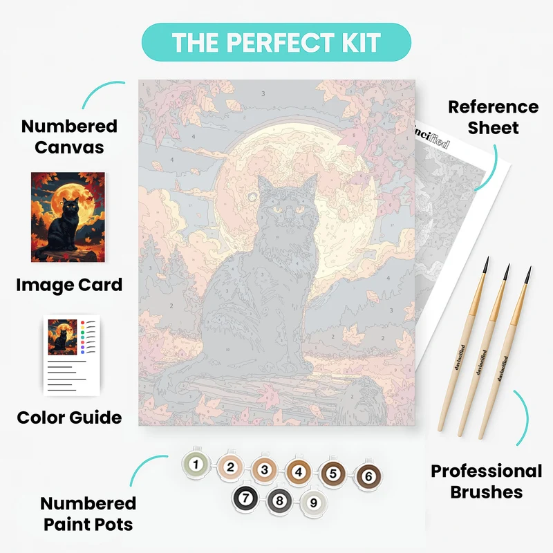 Black Cat Under Autumn Moon - Paint by Numbers Kit
