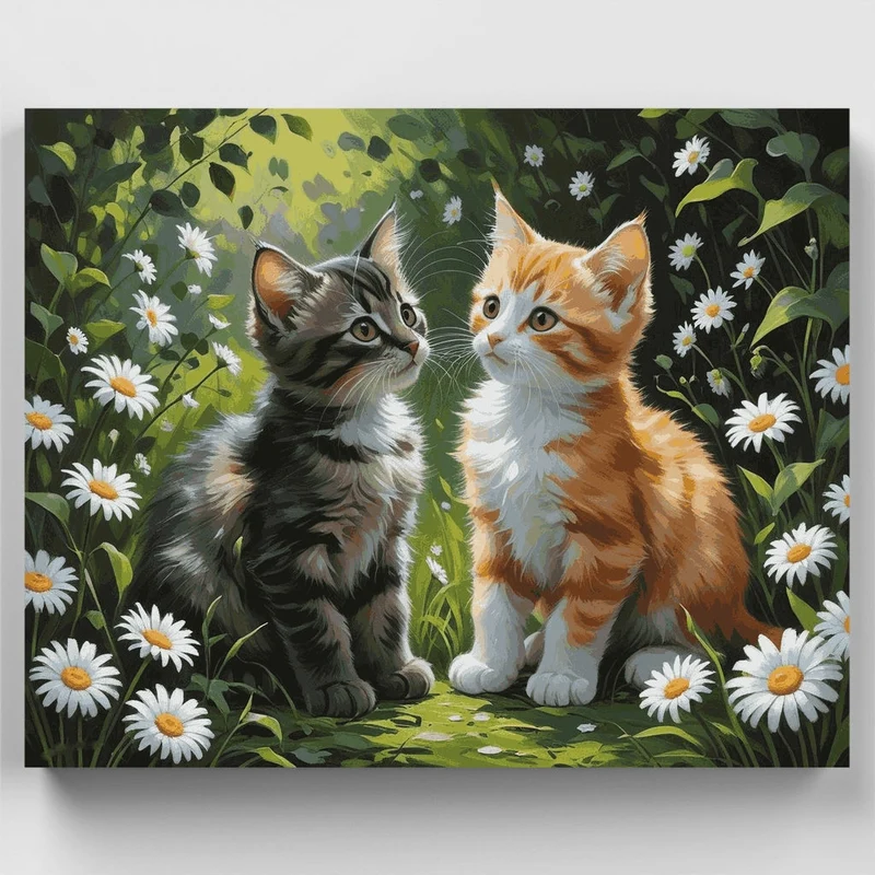 Two Kittens in Daisy Garden - Paint by Numbers Kit