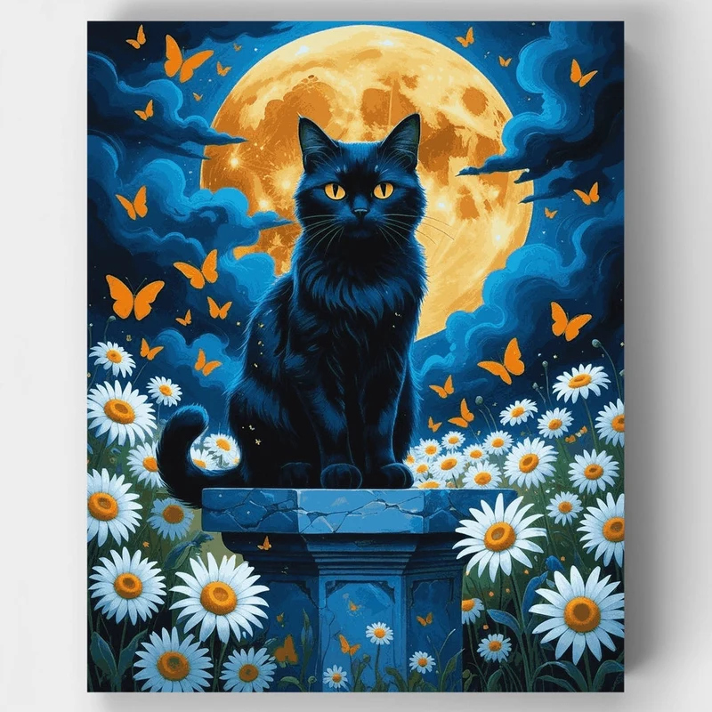 Mystical Black Cat Under Moonlight - Paint by Numbers Kit