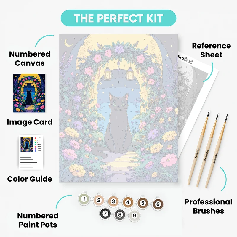 Black Cat in Moonlit Garden - Paint by Numbers Kit