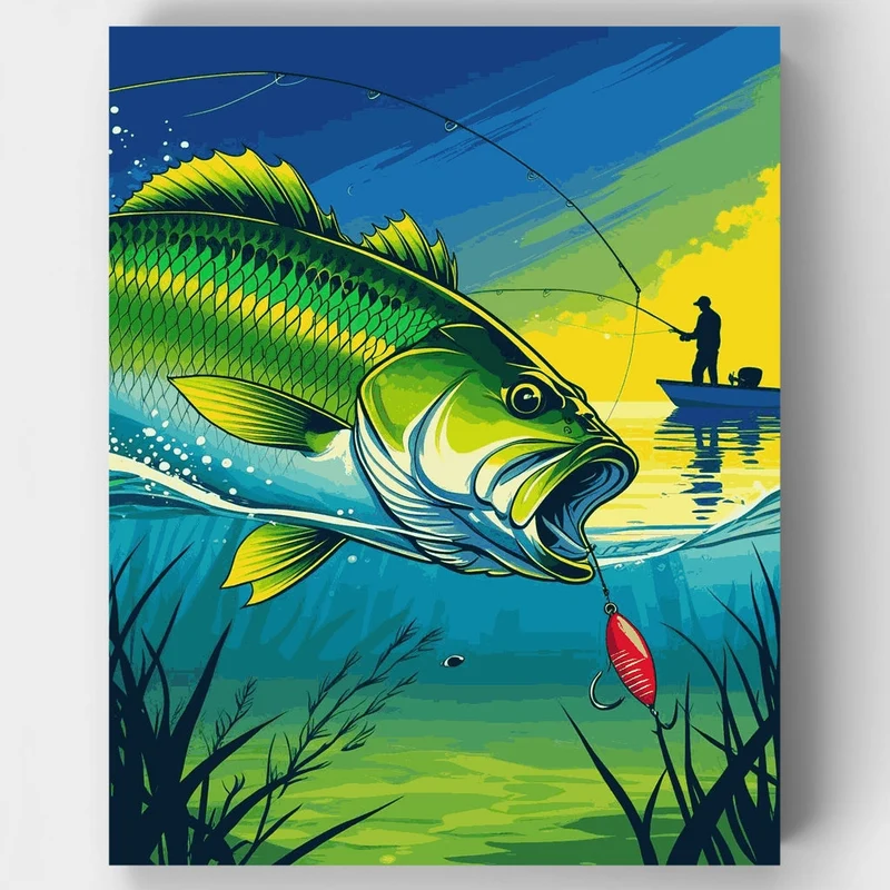 Bass Fishing Adventure at Dawn - Paint by Numbers Kit