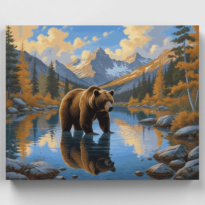 Grizzly Bear Mountain Reflection - Paint by Numbers Kit