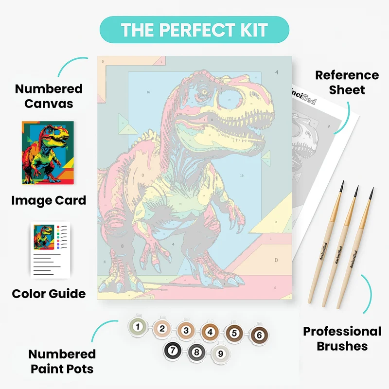 Colorful T-Rex Dinosaur Pop Art - Paint by Numbers Kit