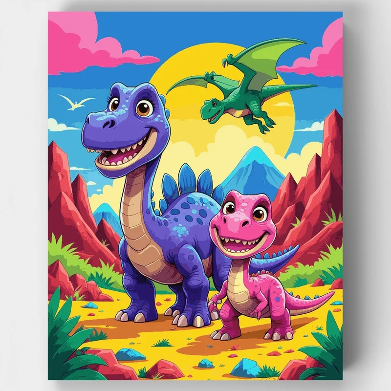 Friendly Dinosaur Adventure - Paint by Numbers Kit