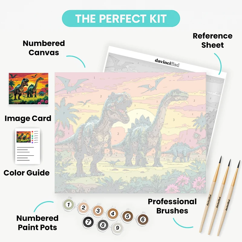 Jurassic Sunset Dinosaur Scene - Paint by Numbers Kit