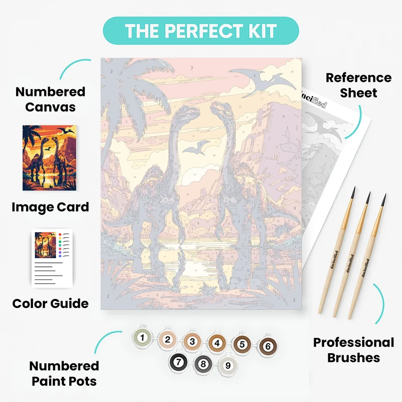Prehistoric Sunset Dinosaurs - Paint by Numbers Kit