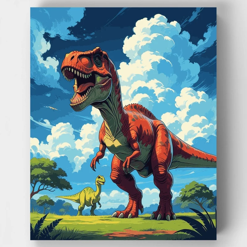 Tyrannosaurus Rex in Prehistoric Landscape - Paint by Numbers Kit